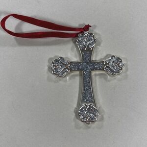 Harvey Lewis Silver Glitter Cross Ornament Holiday Decoration‎ Religious